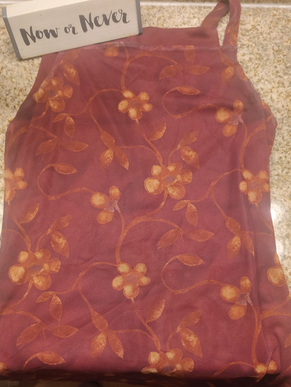 Floral Mesh Scarf in Burgundy with Gold Accents